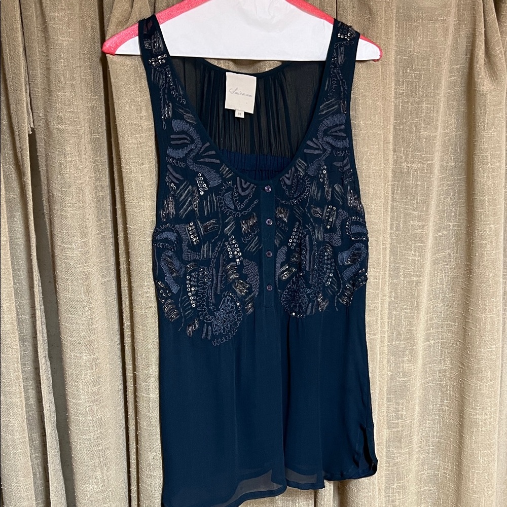 Embroidered Sleevelessdark teal tank tops